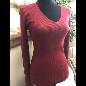 Melanie K Maroon Fitted Knit LS Henley